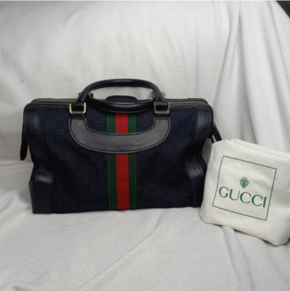 Authentic Vintage Gucci GG Monogram Supreme Sherry Web Ophidia Boston Doctor Bag - Picture 2 of 10